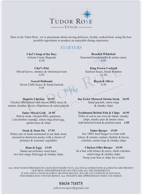 tudor rose wirral|tudor rose upnor menu.